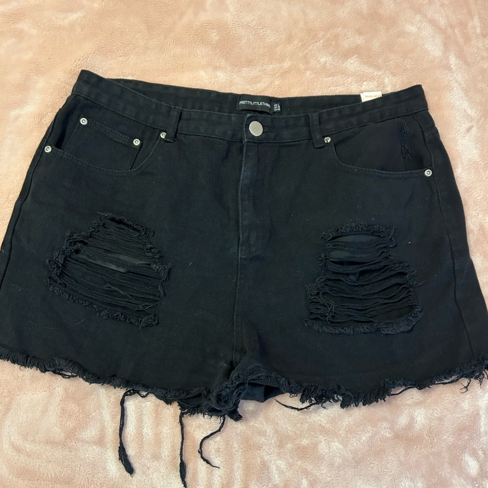 Distressed Black Denim Shorts